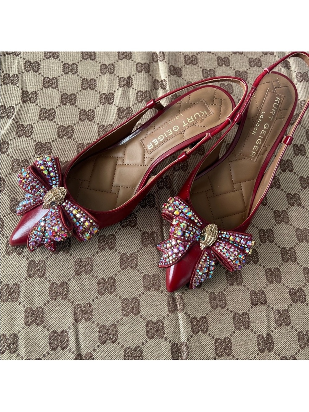 Kurt Geiger Red Jeweled Bow Slingback Mules